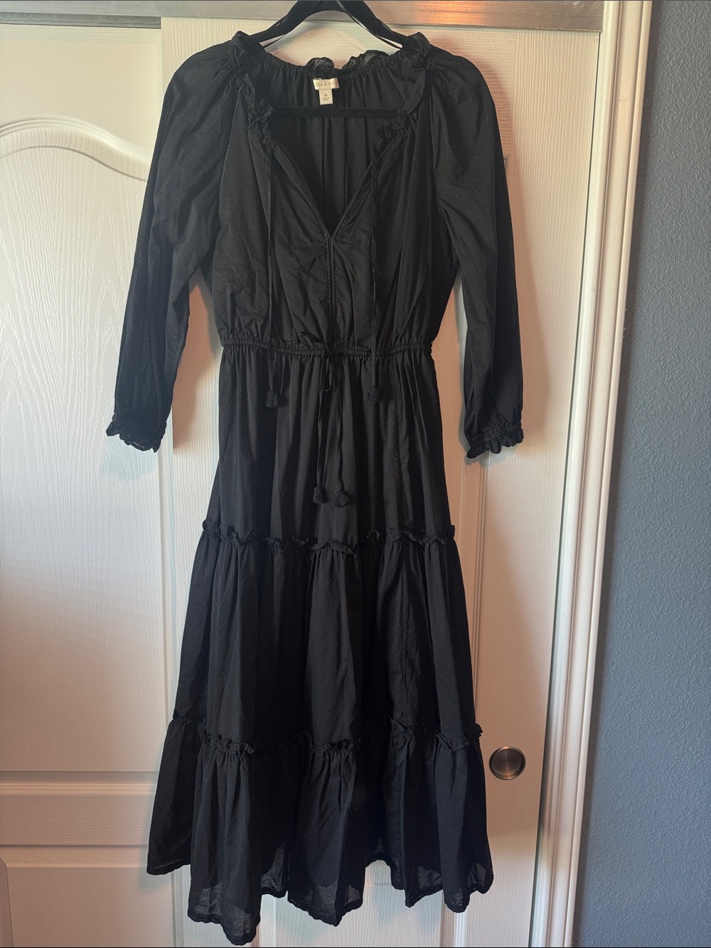 Chelsea & Victoria Black Long Sleeve Tiered Maxi Dress